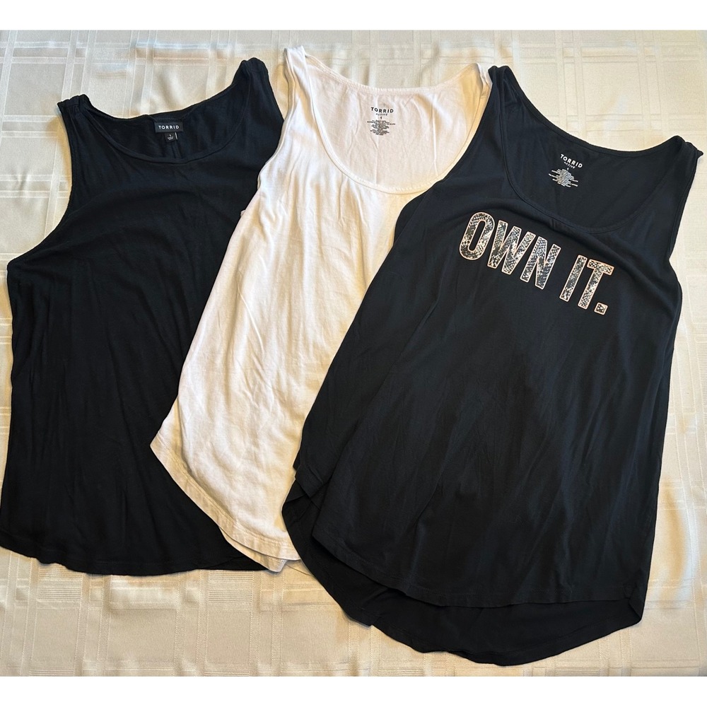 Torrid Tank Top Womens 1 Black White Own It Graphic Active Scoop Neck Bundle 3pk